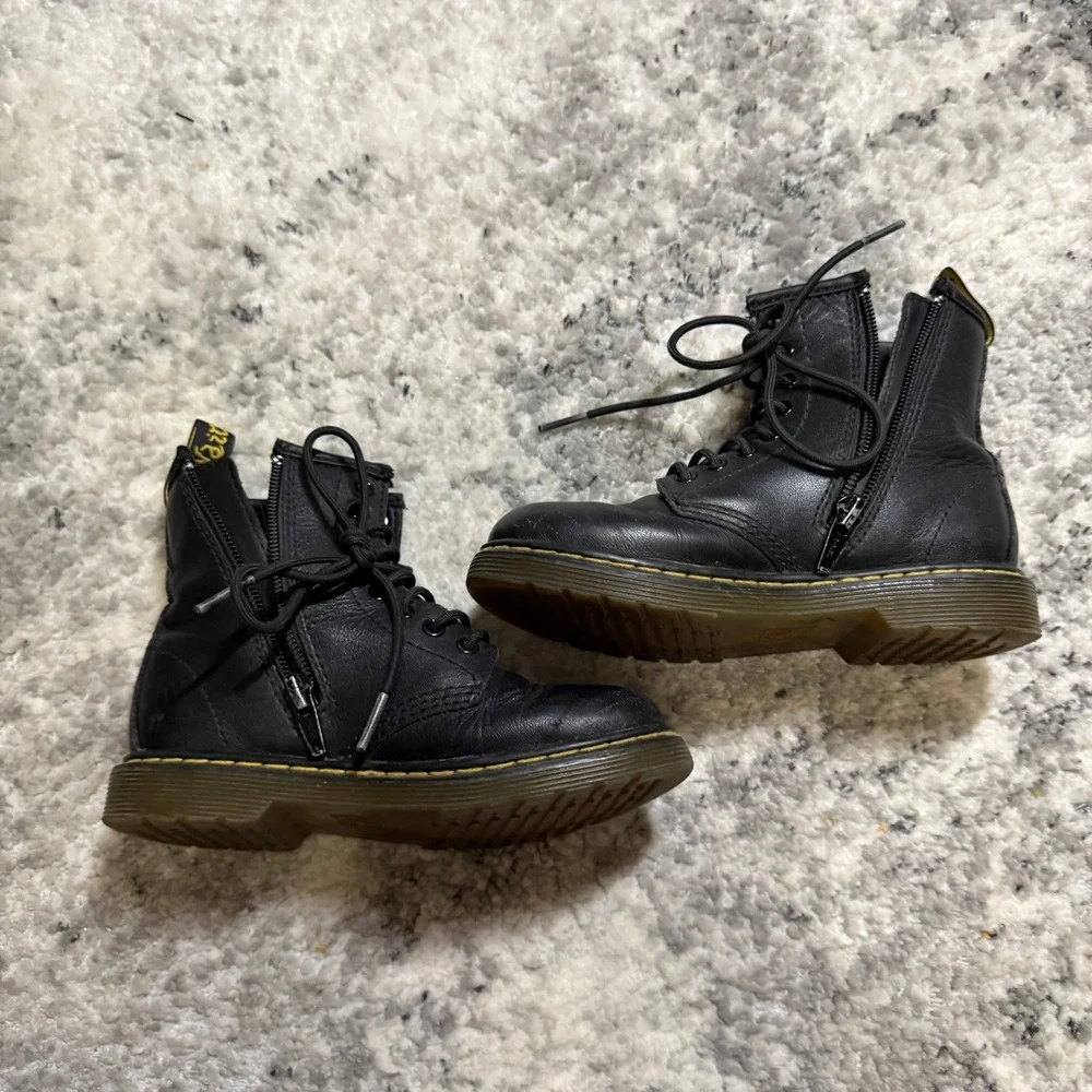 Dr. Martens Delaney Black Leather Lace Up Side Zip Combat Boots Kids US 11 AV004